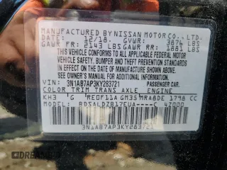 2019 Nissan Sentra S with VIN 3N1AB7AP3KY283721, listed as a Copart auction lot 55915895 with 105,917 mi miles and Salvage title. Bid and sale history available at DreamBid. Image 12.