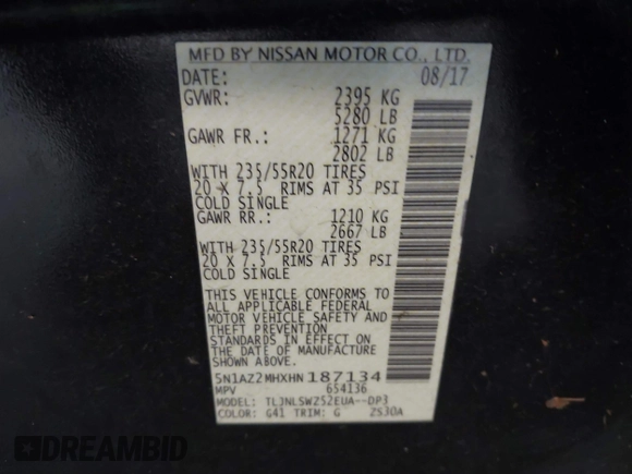 2017 Nissan Murano SL с VIN 5N1AZ2MHXHN187134, выставлен на аукционе IAAI как лот 42161412 с пробегом 58 834 миль миль и . История ставок и продаж доступна на DreamBid. Изображение 9.