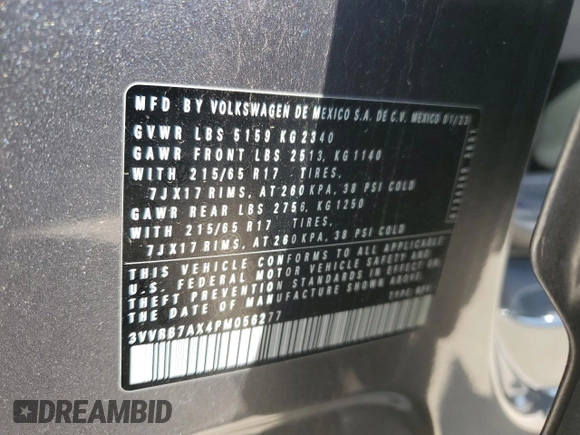 2023 Volkswagen Tiguan S with VIN 3VVRB7AX4PM056277, listed as a Copart auction lot 51765975 with 53,697 mi miles and Clean title. Bid and sale history available at DreamBid. Image 13.