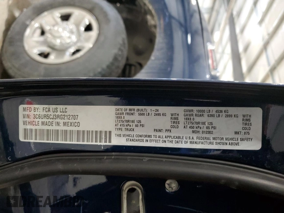 2024 Ram 2500 Tradesman with VIN 3C6UR5CJ3RG212707, listed as a Copart auction lot 45533855 with 16,768 mi miles and Salvage Title. Bid and sale history available at carsss.com. Image 12.