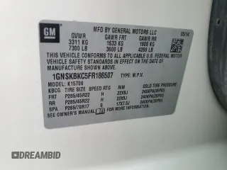2015 Chevrolet Tahoe LT z VIN 1GNSKBKC5FR186507, wystawiony jako Copart lot #57157515 z przebiegiem 173 162 mil mil oraz Szkoda całkowita • Salvage title. Historia ofert i sprzedaży dostępna na DreamBid. Obrazek 13.