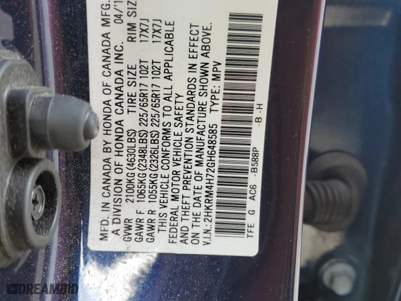 2016 Honda CR-V EX-L with VIN 2HKRM4H72GH648585, listed as a Copart auction lot 50649915 with 91,640 mi miles and Salvage Title. Bid and sale history available at carsss.com. Image 16.