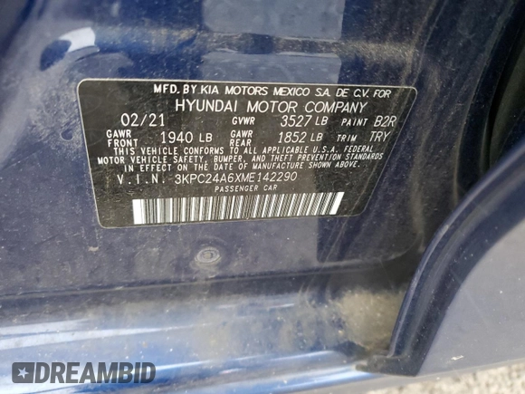 2021 Hyundai Accent SE with VIN 3KPC24A6XME142290, listed as a Copart auction lot 45338855 with 14,851 mi miles and Salvage Title. Bid and sale history available at carsss.com. Image 14.