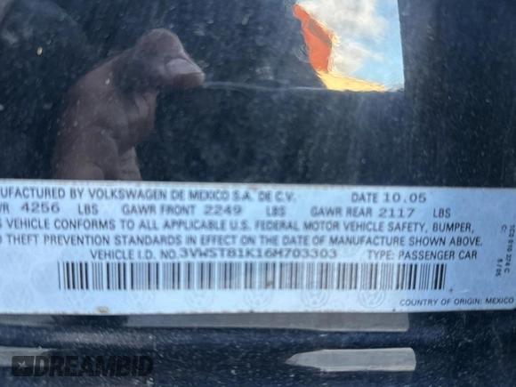 2006 Volkswagen Jetta Sedan 1.9L TDI with VIN 3VWST81K16M703303, listed as a Copart auction lot 53751495 with 231,448 mi miles and Salvage Title. Bid and sale history available at carsss.com. Image 10.