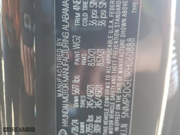 2024 Hyundai Santa Fe Calligraphy with VIN 5NMP5DGL1RH060888, listed as a Copart auction lot 68603584 with 1,132 mi miles and Salvage Title. Bid and sale history available at carsss.com. Image 14.