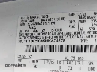 2022 Ford Transit Cargo with VIN 1FTBR1C85NKA74578, listed as a IAAI auction lot 42316744 with 63,376 mi miles and . Bid and sale history available at DreamBid. Image 9.