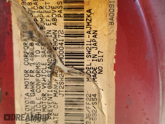 1991 Toyota MR2 z VIN JT2SW21N9M0004172, wystawiony jako Copart lot #44083265 z przebiegiem Nie podano mil oraz Nie do naprawy • Non repairable. Historia ofert i sprzedaży dostępna na DreamBid. Obrazek 12.