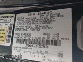 2017 Ford Fusion S with VIN 3FA6P0G7XHR226816, listed as a IAAI auction lot 41949093 with 103,954 mi miles and . Bid and sale history available at DreamBid. Image 9.