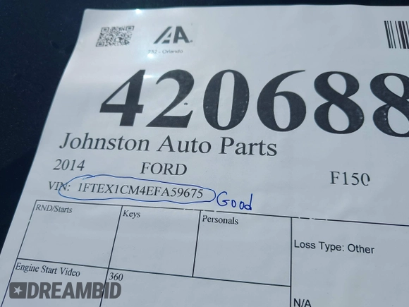 2014 Ford F-150 XL with VIN 1FTEX1CM4EFA59675, listed as a IAAI auction lot 42591836 with 205,342 mi miles and . Bid and sale history available at DreamBid. Image 9.