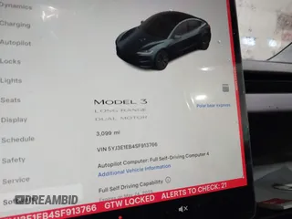 2025 Tesla Model 3 Long Range with VIN 5YJ3E1EB4SF913766, listed as a IAAI auction lot 41975164 with 3,099 mi miles and . Bid and sale history available at DreamBid. Image 7.