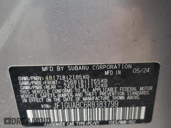 2024 Subaru Impreza z VIN JF1GUABC6R8383799, wystawiony jako Copart lot #49771475 z przebiegiem 11 178 mil mil oraz Szkoda całkowita • Salvage title. Historia ofert i sprzedaży dostępna na DreamBid. Obrazek 12.
