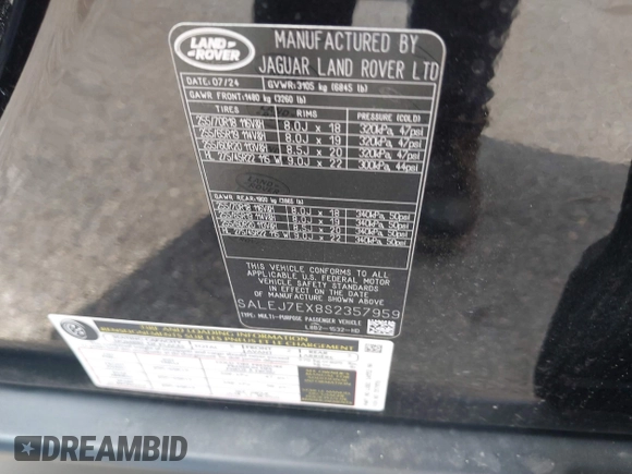 2025 Land Rover Defender S z VIN SALEJ7EX8S2357959, wystawiony jako IAAI lot #41910929 z przebiegiem 6 607 mil mil oraz . Historia ofert i sprzedaży dostępna na DreamBid. Obrazek 9.