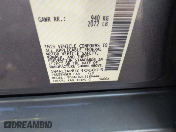 2014 Nissan Altima SL with VIN 1N4AL3AP8EC406015, listed as a IAAI auction lot 41468121 with 154,672 mi miles and . Bid and sale history available at DreamBid. Image 9.