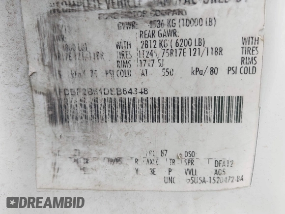 2013 Ford F-250 XL with VIN 1FDBF2B61DEB64348, listed as a IAAI auction lot 41685696 with 561,489 mi miles and . Bid and sale history available at DreamBid. Image 9.