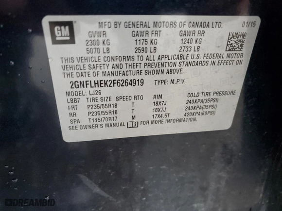 2015 Chevrolet Equinox LTZ with VIN 2GNFLHEK2F6264919, listed as a Copart auction lot 46449355 with 105,735 mi miles and Salvage Title. Bid and sale history available at carsss.com. Image 16.