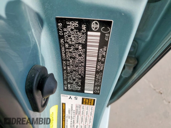 2018 Toyota Prius Two with VIN JTDKBRFU8J3058715, listed as a Copart auction lot 53636015 with 76,808 mi miles and Salvage Title. Bid and sale history available at DreamBid. Image 12.