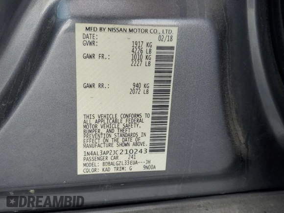 2018 Nissan Altima 2.5 S with VIN 1N4AL3AP2JC210243, listed as a Copart auction lot 50940875 with 120,258 mi miles and Salvage Title. Bid and sale history available at carsss.com. Image 14.