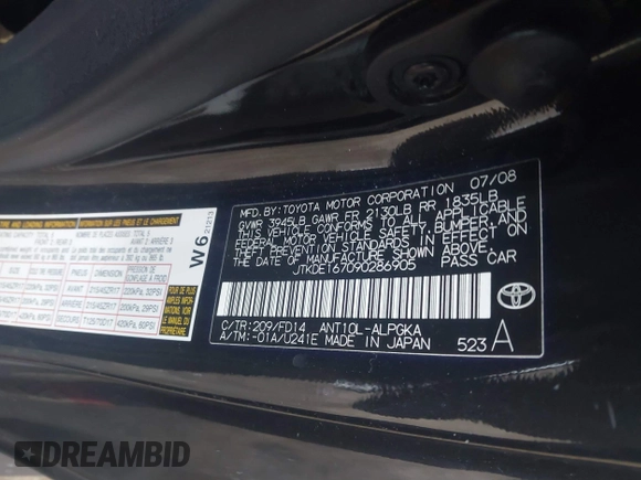 2009 Scion tC z VIN JTKDE167090286905, wystawiony jako IAAI lot #41516763 z przebiegiem 140 550 mil mil oraz . Historia ofert i sprzedaży dostępna na DreamBid. Obrazek 9.