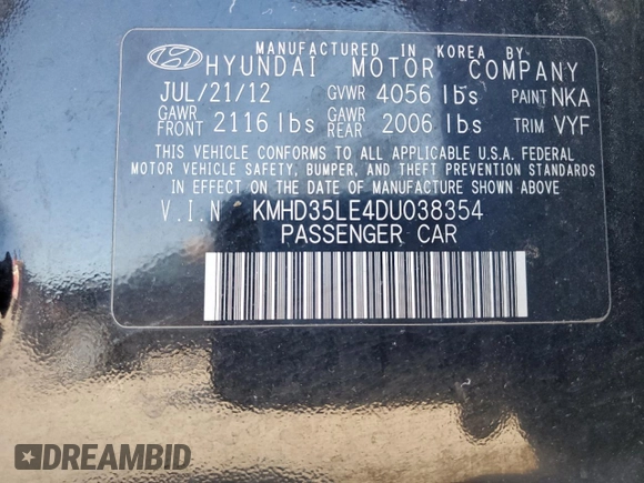 2013 Hyundai Elantra GT with VIN KMHD35LE4DU038354, listed as a Copart auction lot 73247174 with 166,501 mi miles and Salvage Title. Bid and sale history available at carsss.com. Image 13.
