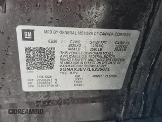 2020 Chevrolet Equinox LT z VIN 2GNAXJEV7L6235671, wystawiony jako Copart lot #45578345 z przebiegiem 73 478 mil mil oraz Nie do naprawy • Non repairable. Historia ofert i sprzedaży dostępna na DreamBid. Obrazek 14.