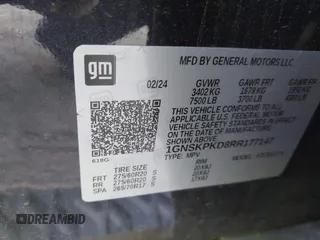 2024 Chevrolet Tahoe Z71 z VIN 1GNSKPKD8RR177147, wystawiony jako IAAI lot #42383508 z przebiegiem 28 772 mil mil oraz . Historia ofert i sprzedaży dostępna na DreamBid. Obrazek 9.