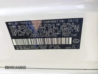 2012 Lexus IS 250 with VIN JTHCF5C24C5057930, listed as a IAAI auction lot 42251242 with 133,123 mi miles and . Bid and sale history available at DreamBid. Image 9.