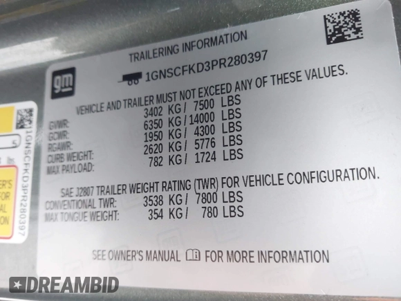2023 Chevrolet Suburban Premier with VIN 1GNSCFKD3PR280397, listed as a IAAI auction lot 42448316 with 79,458 mi miles and . Bid and sale history available at DreamBid. Image 9.