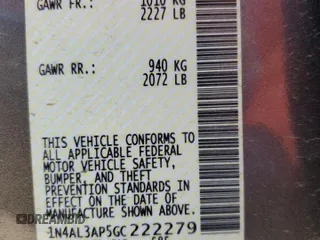 2016 Nissan Altima SV with VIN 1N4AL3AP5GC222279, listed as a Copart auction lot 52505335 with 256,853 mi miles and Salvage Title. Bid and sale history available at carsss.com. Image 14.