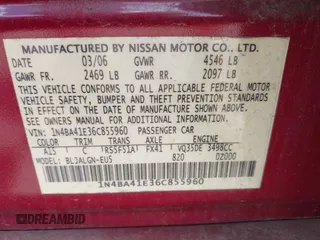 2006 Nissan Maxima 3.5 SE with VIN 1N4BA41E36C855960, listed as a IAAI auction lot 41797459 with 200,732 mi miles. Bid and sale history available at carsss.com. Image 9.