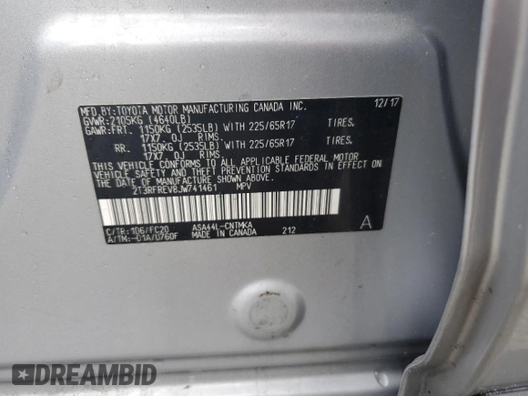 2018 Toyota RAV4 XLE with VIN 2T3RFREV8JW741461, listed as a Copart auction lot 57728244 with 88,925 mi miles and Salvage Title. Bid and sale history available at DreamBid. Image 12.