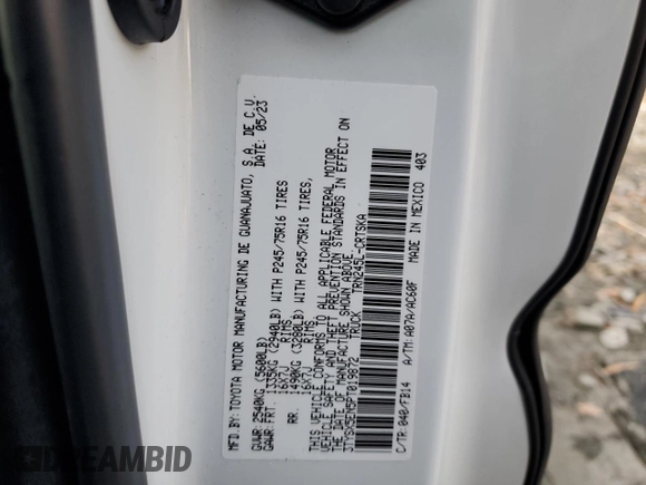 2023 Toyota Tacoma SR with VIN 3TYSX5EN5PT019872, listed as a Copart auction lot 81464734 with 14,943 mi miles and Salvage title. Bid and sale history available at DreamBid. Image 12.