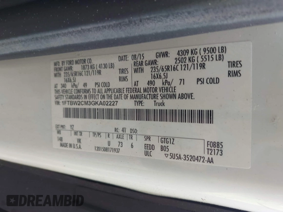 2016 Ford Transit Cargo z VIN 1FTBW2CM3GKA02227, wystawiony jako IAAI lot #42299621 z przebiegiem 145 070 mil mil oraz . Historia ofert i sprzedaży dostępna na DreamBid. Obrazek 9.