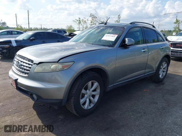 2005 Infiniti FX35 with VIN JNRAS08W25X220360, listed as a IAAI auction lot 41937461 with 214,052 mi miles. Bid and sale history available at carsss.com. Image 2.