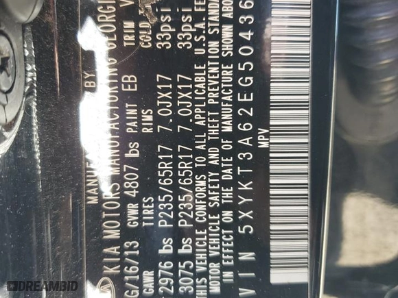 2014 Kia Sorento LX with VIN 5XYKT3A62EG504362, listed as a Copart auction lot 46461065 with 137,495 mi miles and Clean Title. Bid and sale history available at carsss.com. Image 15.