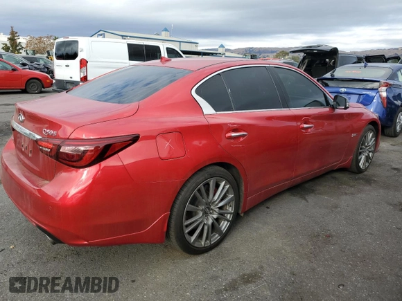 2018 Infiniti Q50 Red Sport 400 with VIN JN1FV7AR6JM481502, listed as a Copart auction lot 79382084 with 74,095 mi miles and Salvage title. Bid and sale history available at DreamBid. Image 3.
