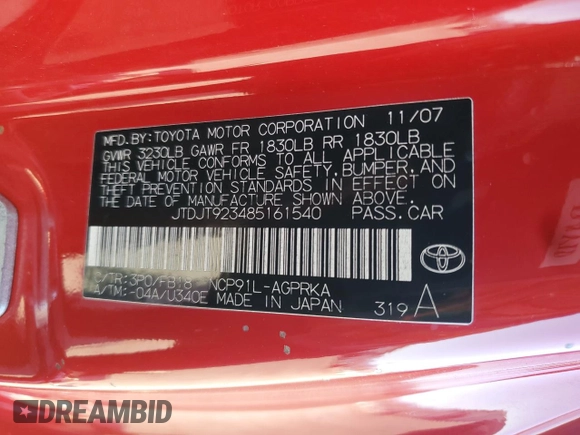 2008 Toyota Yaris with VIN JTDJT923485161540, listed as a Copart auction lot 46216795 with 223,270 mi miles and Salvage Title. Bid and sale history available at carsss.com. Image 14.
