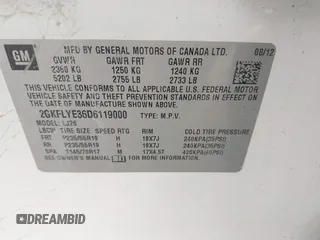2013 GMC Terrain Denali with VIN 2GKFLYE36D6119000, listed as a IAAI auction lot 41916414 with 207,949 mi miles and . Bid and sale history available at DreamBid. Image 9.