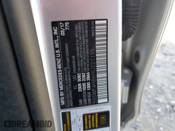 2017 Mercedes-Benz C 350e with VIN 55SWF4HB6HU221135, listed as a Copart auction lot 81967364 with 84,851 mi miles and Clean Title. Bid and sale history available at DreamBid. Image 12.