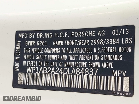 2013 Porsche Cayenne S with VIN WP1AB2A24DLA84837, listed as a IAAI auction lot 42130889 with 202,857 mi miles and . Bid and sale history available at DreamBid. Image 9.