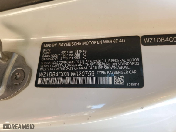 2020 Toyota GR Supra 3.0 with VIN WZ1DB4C03LW020759, listed as a Copart auction lot 85696834 with 54,859 mi miles and Salvage Title. Bid and sale history available at carsss.com. Image 12.