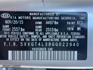 2016 Kia Optima LX with VIN 5XXGT4L38GG022940, listed as a Copart auction lot 54086785 with 145,038 mi miles and Clean Title. Bid and sale history available at carsss.com. Image 10.