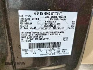 2005 Ford F-150 XLT с VIN 1FTRW12W45KC60877, выставлен на аукционе Copart как лот 58039515 с пробегом Не указан миль и Списание • Salvage title. История ставок и продаж доступна на DreamBid. Изображение 12.
