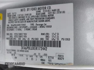 2014 Ford Fusion SE Hybrid with VIN 3FA6P0LUXER172442, listed as a IAAI auction lot 41623540 with 195,843 mi miles. Bid and sale history available at carsss.com. Image 9.