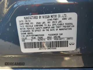 2022 Infiniti Q50 Red Sport 400 with VIN JN1FV7DP0NM370069, listed as a Copart auction lot 80541084 with 26,013 mi miles and Salvage Title. Bid and sale history available at DreamBid. Image 13.