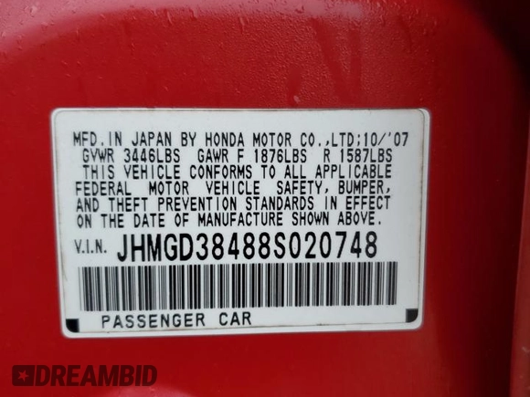 2008 Honda Fit with VIN JHMGD38488S020748, listed as a Copart auction lot 43005215 with 187,322 mi miles and Salvage Title. Bid and sale history available at carsss.com. Image 12.
