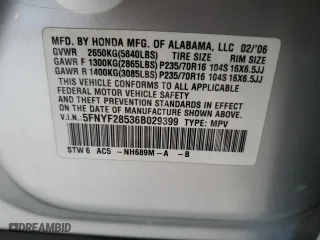 2006 Honda Pilot EX-L with VIN 5FNYF28536B029399, listed as a Copart auction lot 45531755 with 166,204 mi miles and Salvage Title. Bid and sale history available at carsss.com. Image 15.