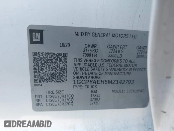 2021 Chevrolet Silverado 1500 Work Truck with VIN 1GCPYAEH5MZ142793, listed as a IAAI auction lot 41991799 with 102,246 mi miles and . Bid and sale history available at DreamBid. Image 9.