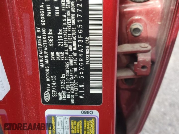2015 Kia Optima SX z VIN 5XXGR4A73FG517727, wystawiony jako Copart lot #87315374 z przebiegiem 140 257 mil mil oraz Szkoda całkowita • Salvage title. Historia ofert i sprzedaży dostępna na DreamBid. Obrazek 12.