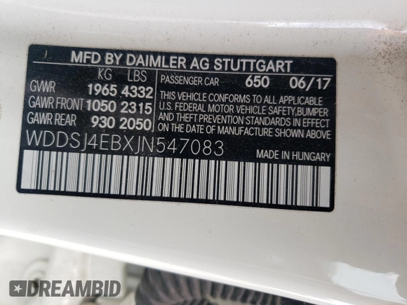 2018 Mercedes-Benz CLA 250 with VIN WDDSJ4EBXJN547083, listed as a Copart auction lot 60467495 with 125,978 mi miles and Clean title. Bid and sale history available at DreamBid. Image 12.