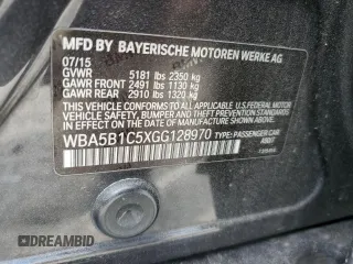 2016 BMW 5 Series 535i with VIN WBA5B1C5XGG128970, listed as a Copart auction lot 52917445 with 215,185 mi miles and Salvage Title. Bid and sale history available at DreamBid. Image 12.